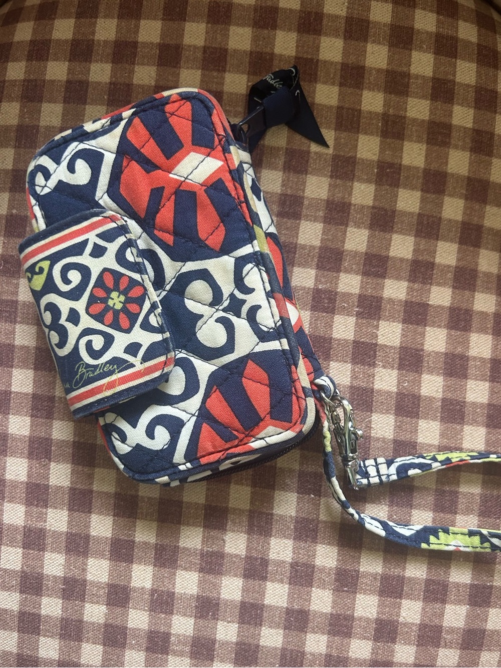 Vera Bradley Quilted Wristlet in Navy, red orange, White